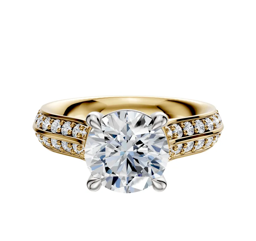 18K Two Tone 4 Prong Basket Cathedral Knife Edge 1-Row-Pave 2.5mm Engagement Ring sold by Promise By Effy