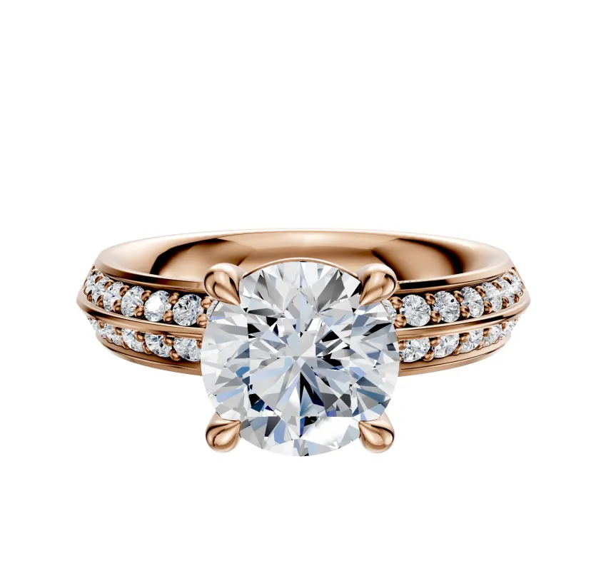 14K Rose Gold 4 Prong Basket Classic Knife Edge 1-Row-Pave 2.5mm Engagement Ring sold by Promise By Effy