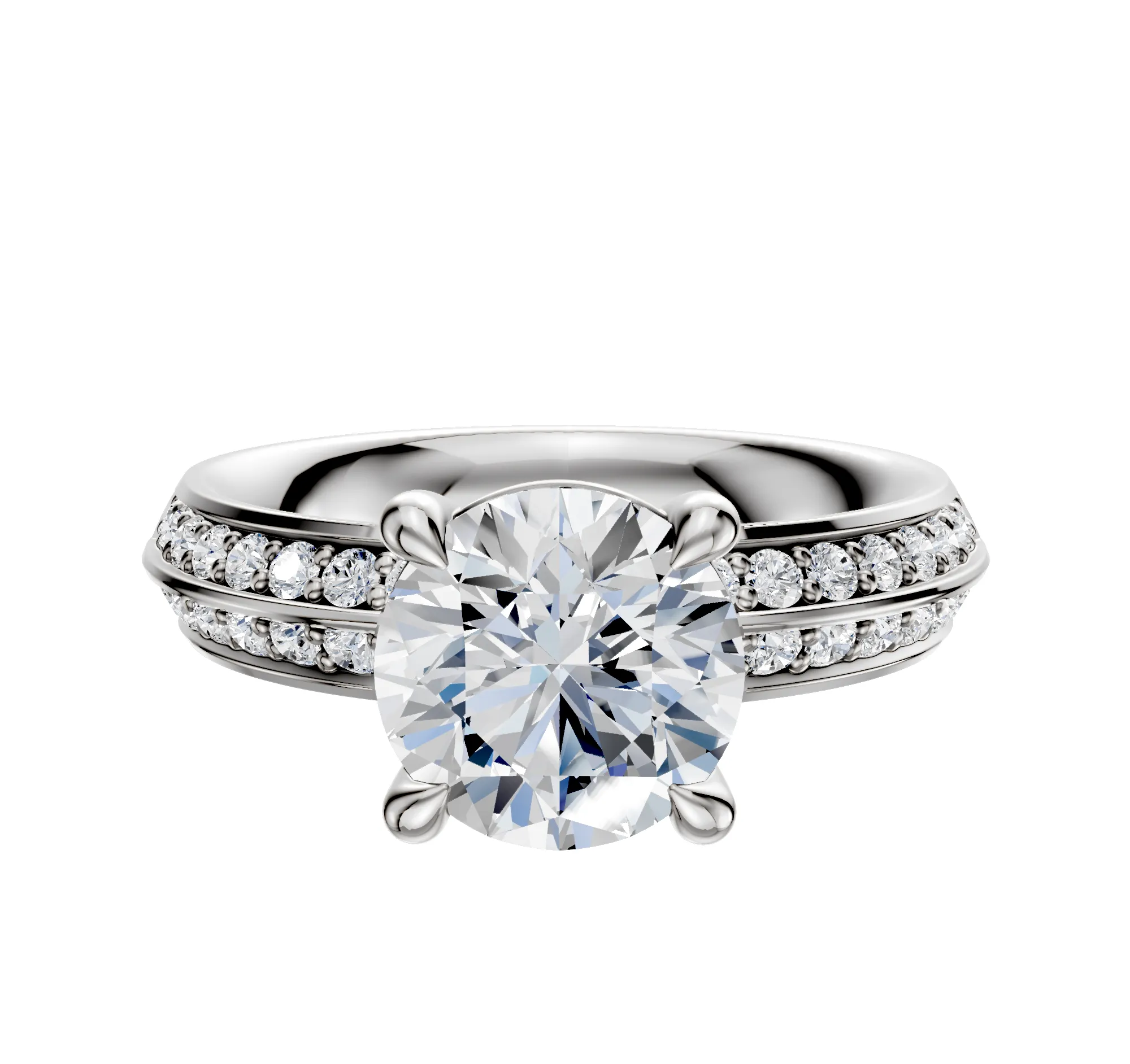 18K White Gold 4 Prong Basket Classic Knife Edge 1-Row-Pave 2.5mm Engagement Ring sold by Promise By Effy