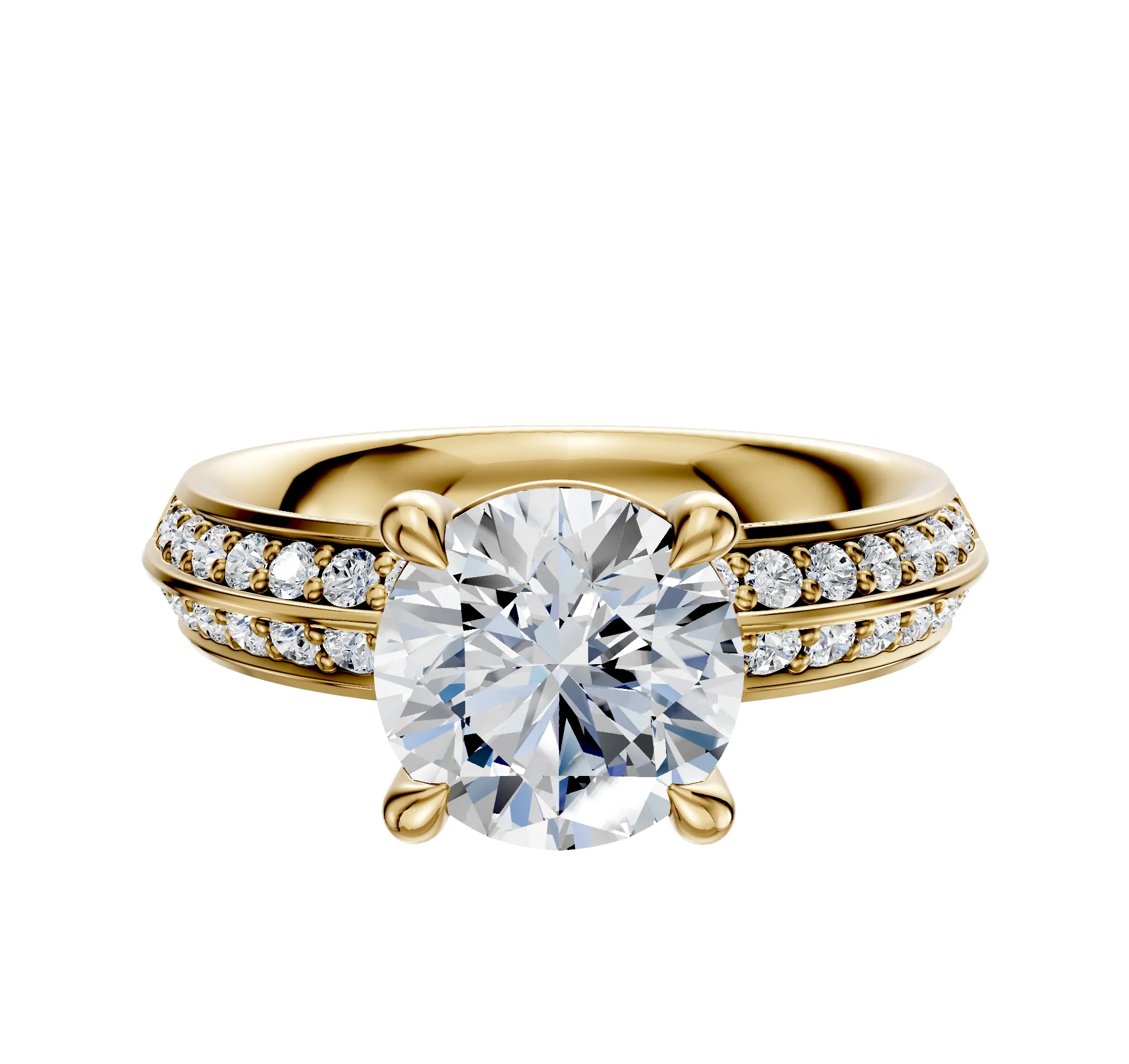 18K Yellow Gold 4 Prong Basket Classic Knife Edge 1-Row-Pave 2.5mm Engagement Ring sold by Promise By Effy