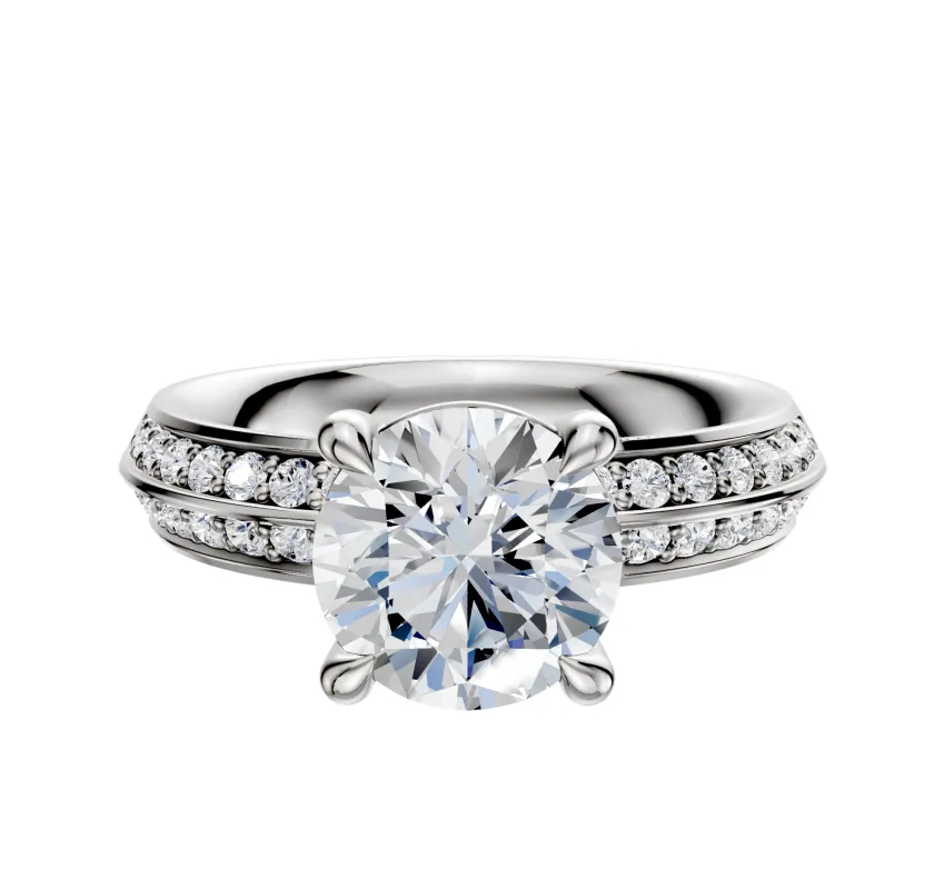 Platinum 4 Prong Basket Classic Knife Edge 1-Row-Pave 2.5mm Engagement Ring sold by Promise By Effy