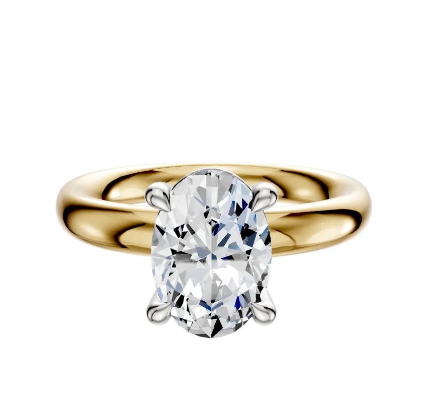 18K Two Tone 4 Prong Basket Classic Dome 3.0mm Engagement Ring sold by Promise By Effy