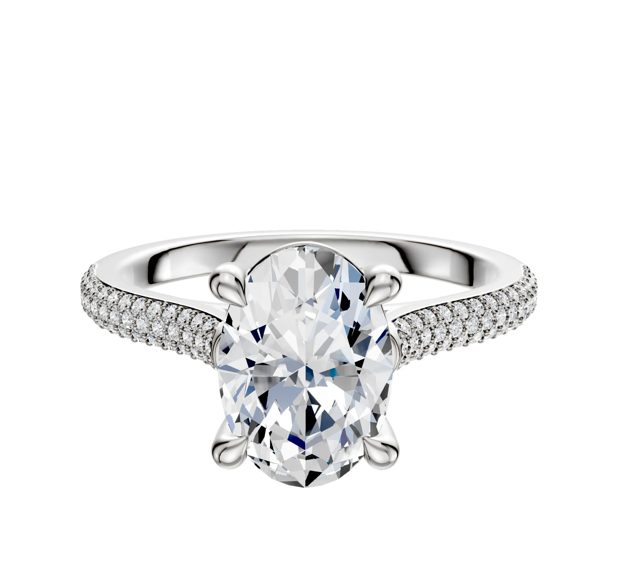 Platinum 4 Prong Basket Cathedral Dome 3-Row-Pave 2.0mm Engagement Ring sold by Promise By Effy