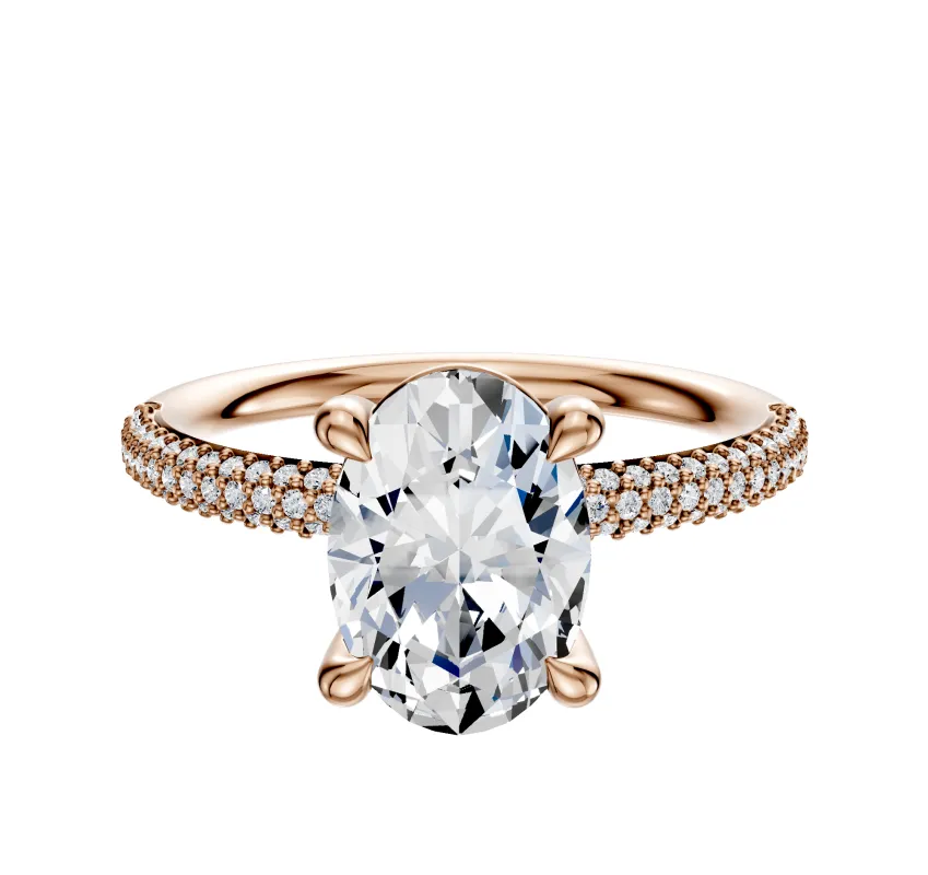 14K Rose Gold 4 Prong Basket Classic Dome 3-Row-Pave 2.0mm Engagement Ring sold by Promise By Effy