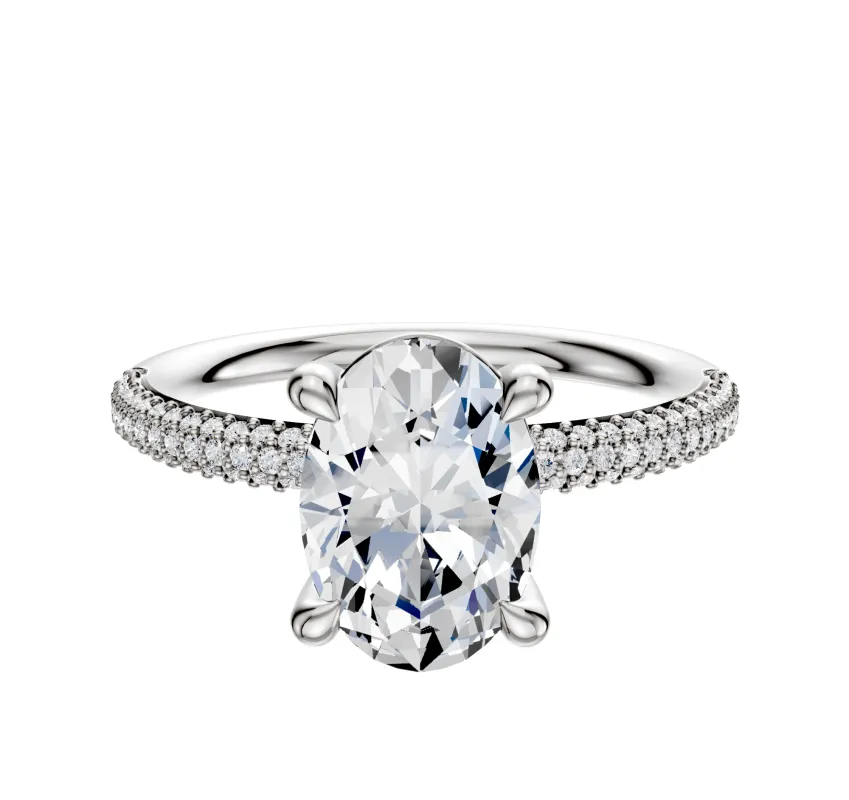 18K White Gold 4 Prong Basket Classic Dome 3-Row-Pave 2.0mm Engagement Ring sold by Promise By Effy