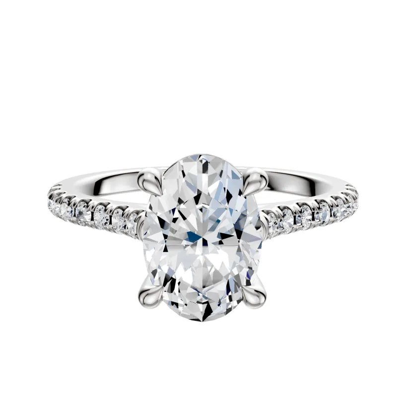 18K White Gold 4 Prong Basket Cathedral Dome 1-Row-Pave 2.5mm Engagement Ring sold by Promise By Effy