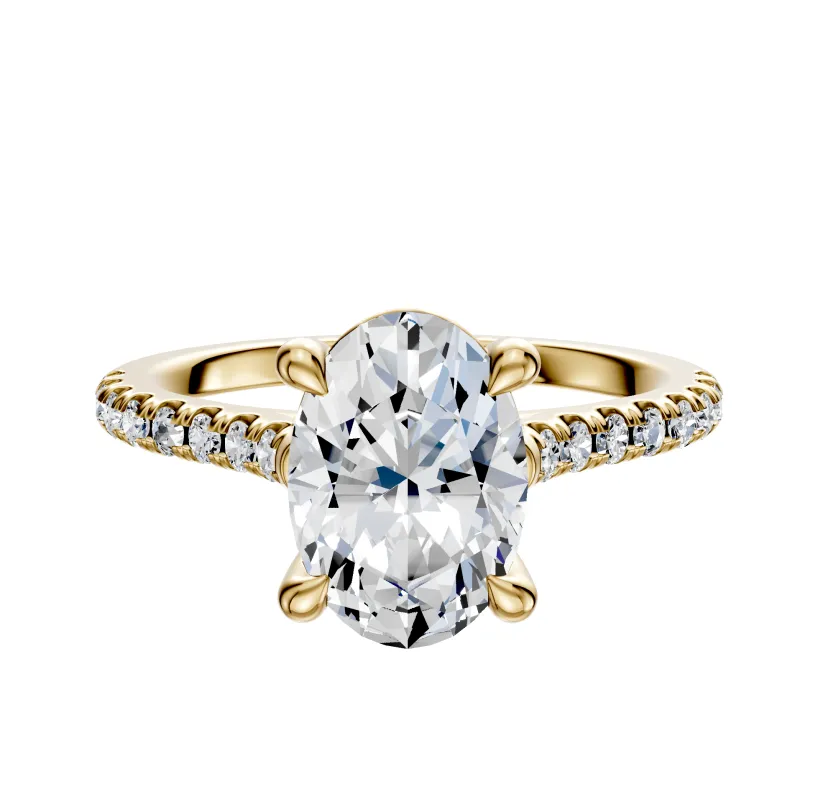 18K Yellow Gold 4 Prong Basket Cathedral Dome 1-Row-Pave 2.5mm Engagement Ring sold by Promise By Effy