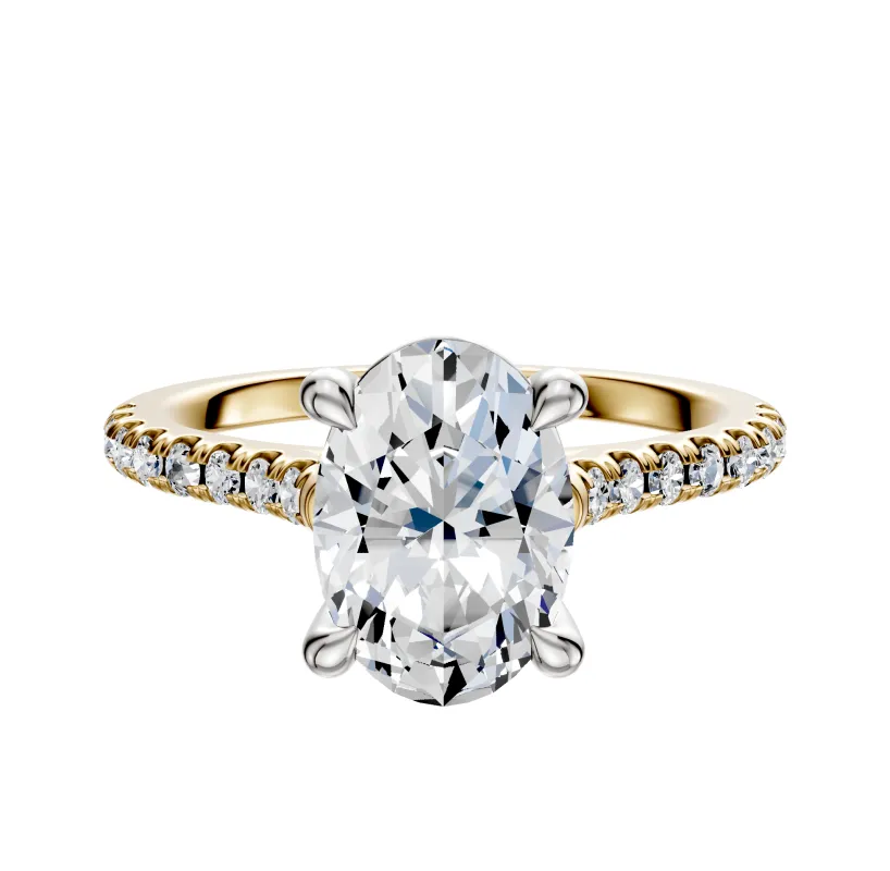 18K Two Tone 4 Prong Basket Cathedral Dome 1-Row-Pave 2.5mm Engagement Ring sold by Promise By Effy