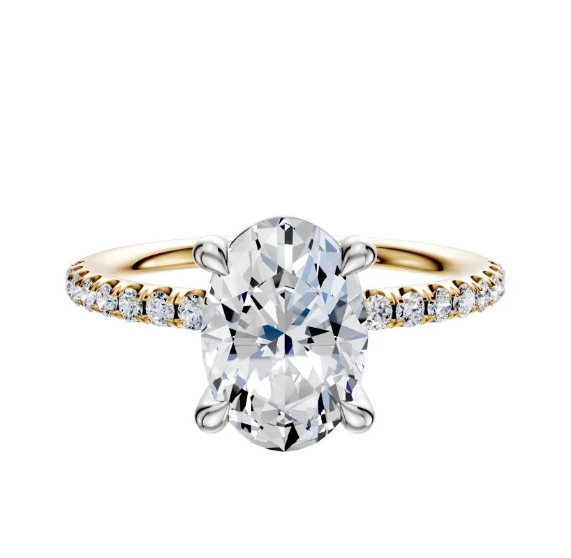 18K Two Tone 4 Prong Basket Classic Dome 1-Row-Pave 2.5mm Engagement Ring sold by Promise By Effy