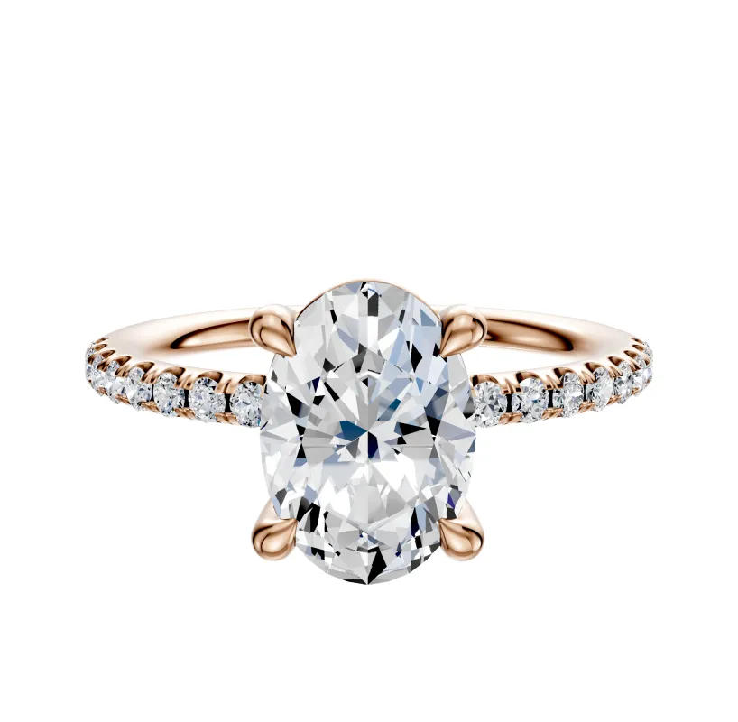 18K Rose Gold 4 Prong Basket Classic Dome 1-Row-Pave 2.5mm Engagement Ring sold by Promise By Effy