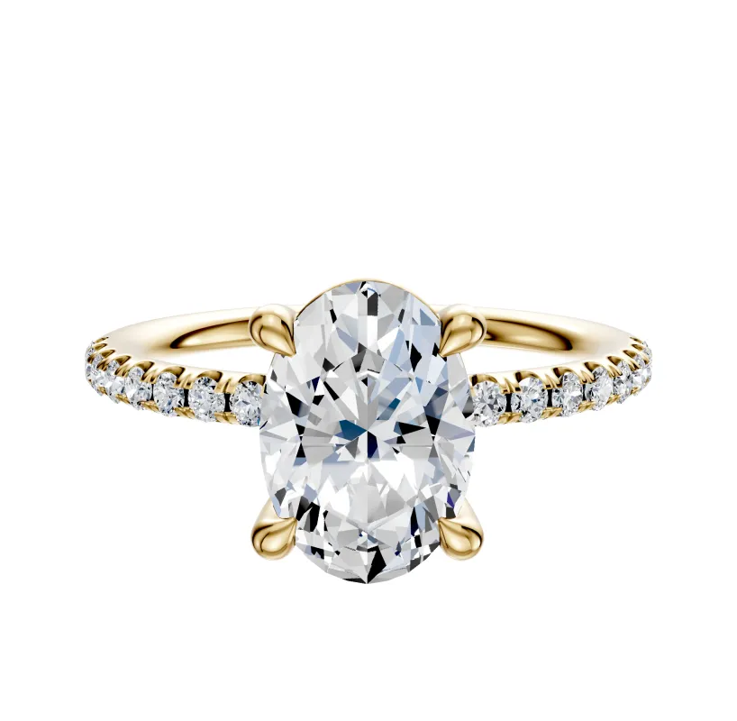 18K Yellow Gold 4 Prong Basket Classic Dome 1-Row-Pave 2.5mm Engagement Ring sold by Promise By Effy