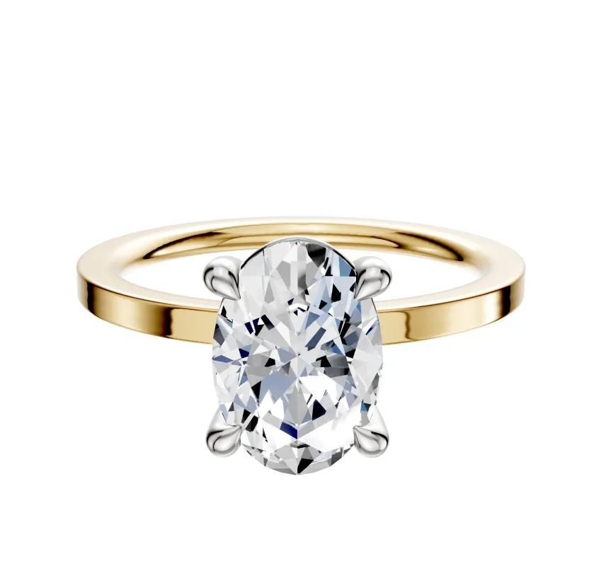 14K Two Tone 4 Prong Basket Classic Flat 1.5mm Engagement Ring sold by Promise By Effy