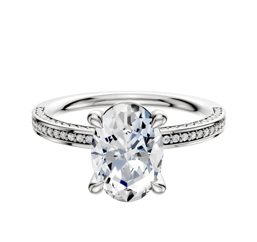 14K White Gold 4 Prong Basket Classic Flat 3-Row-Pave 2.0mm Engagement Ring sold by Promise By Effy