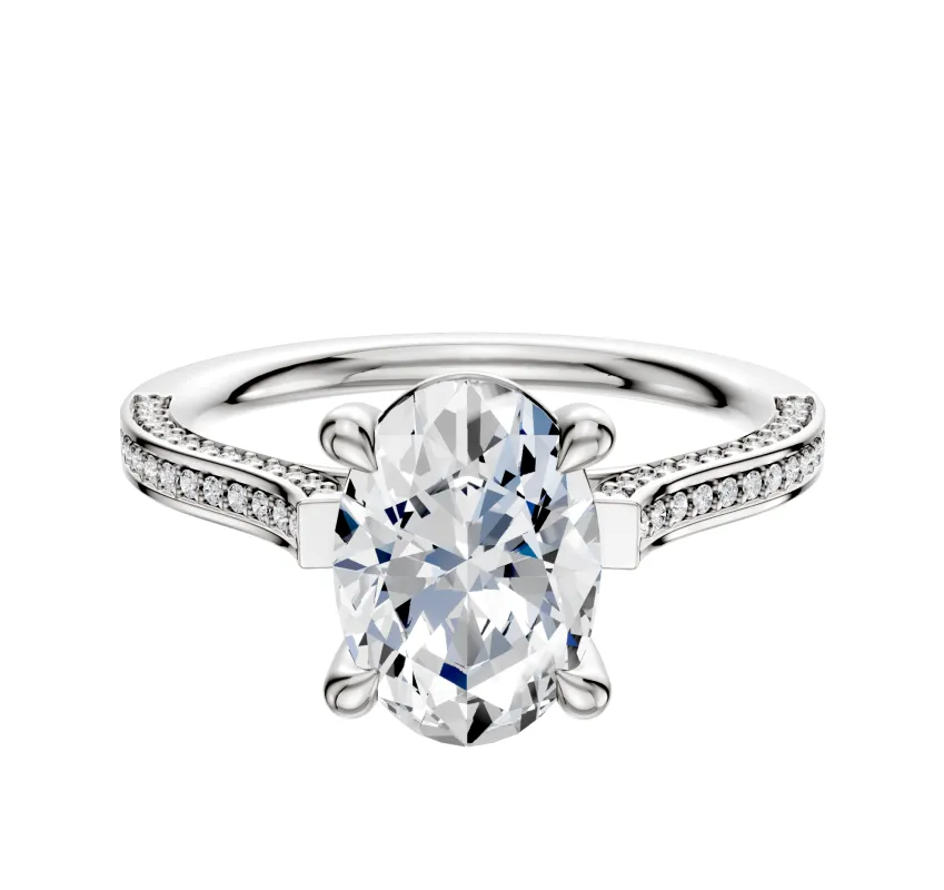 Platinum 4 Prong Basket Cathedral Flat 3-Row-Pave 2.0mm Engagement Ring sold by Promise By Effy