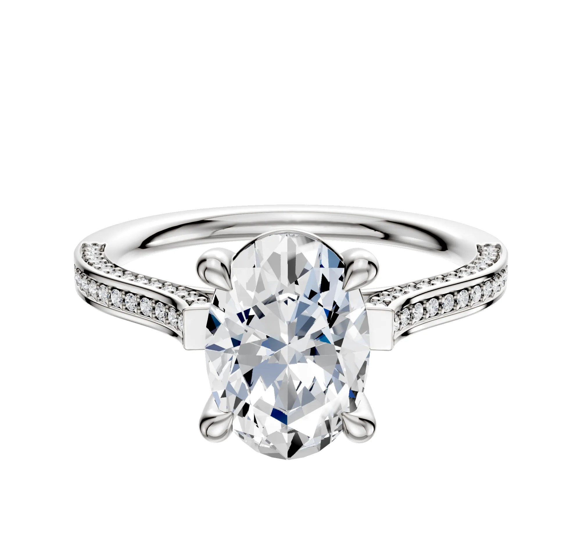 Platinum 4 Prong Basket Cathedral Flat 3-Row-Pave 2.0mm Engagement Ring sold by Promise By Effy