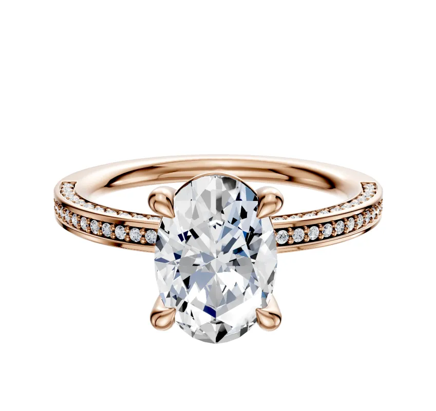 18K Rose Gold 4 Prong Basket Classic Flat 3-Row-Pave 2.0mm Engagement Ring sold by Promise By Effy