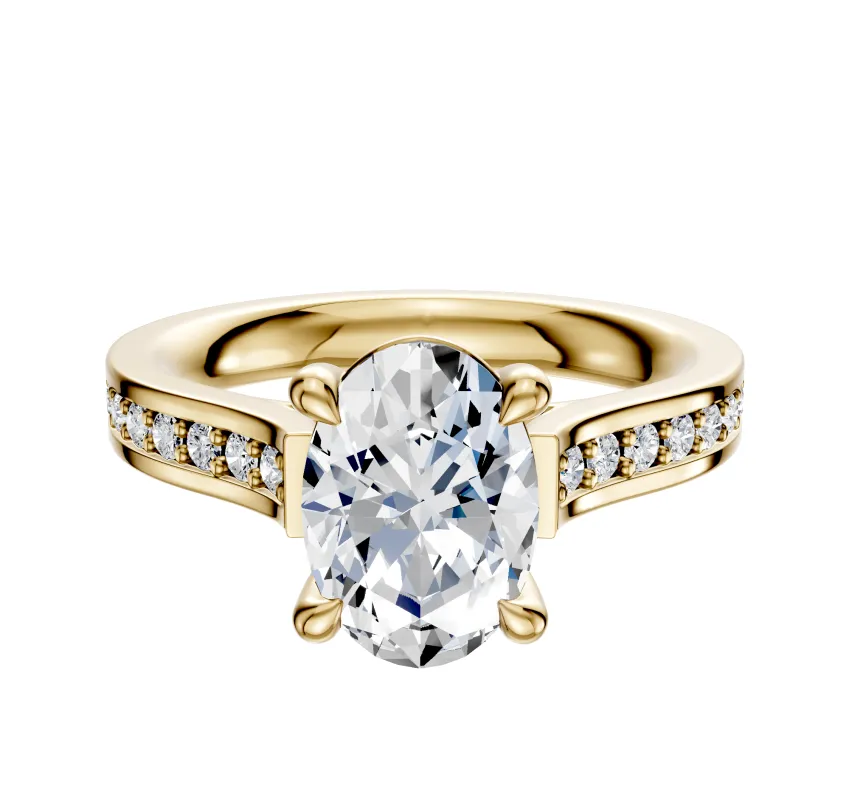 14K Yellow Gold 4 Prong Basket Cathedral Flat 1-Row-Pave 2.5mm Engagement Ring sold by Promise By Effy