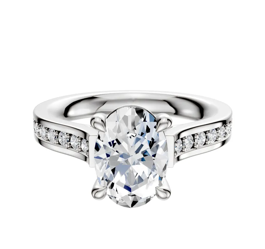 18K White Gold 4 Prong Basket Cathedral Flat 1-Row-Pave 2.5mm Engagement Ring sold by Promise By Effy