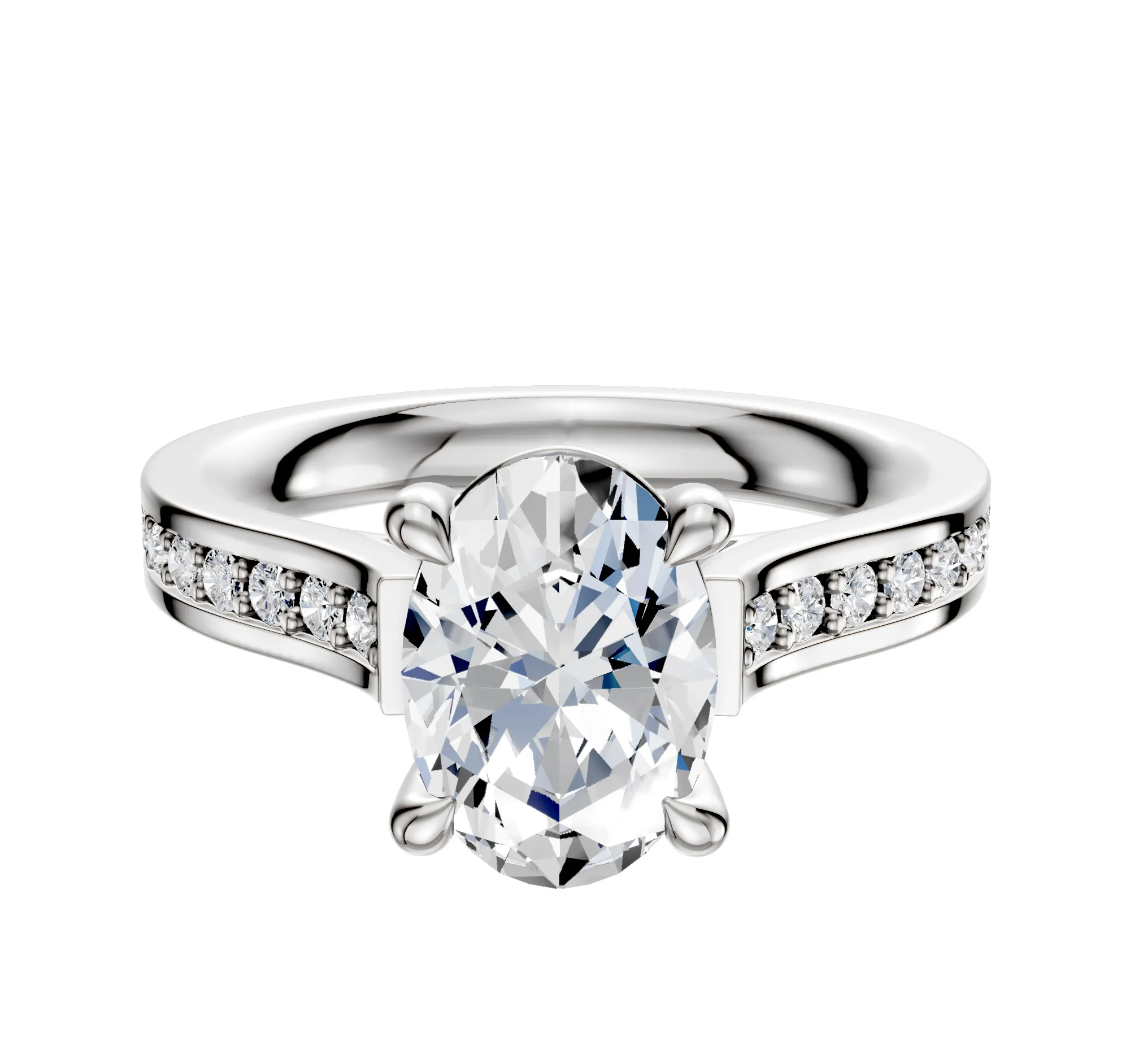 Platinum 4 Prong Basket Cathedral Flat 1-Row-Pave 2.5mm Engagement Ring sold by Promise By Effy