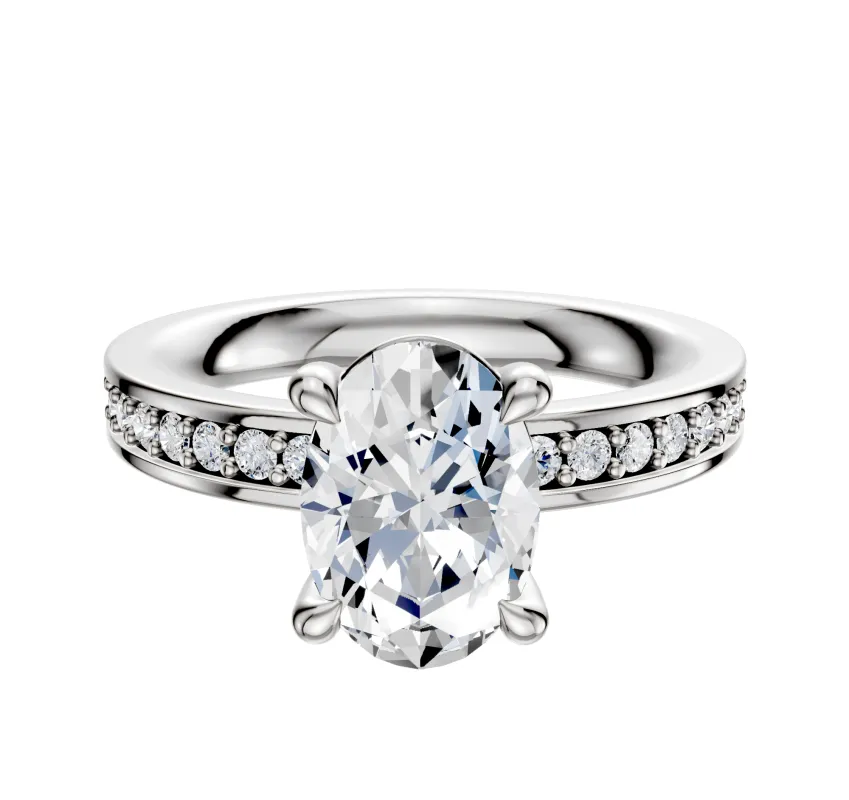 14K White Gold 4 Prong Basket Classic Flat 1-Row-Pave 2.5mm Engagement Ring sold by Promise By Effy