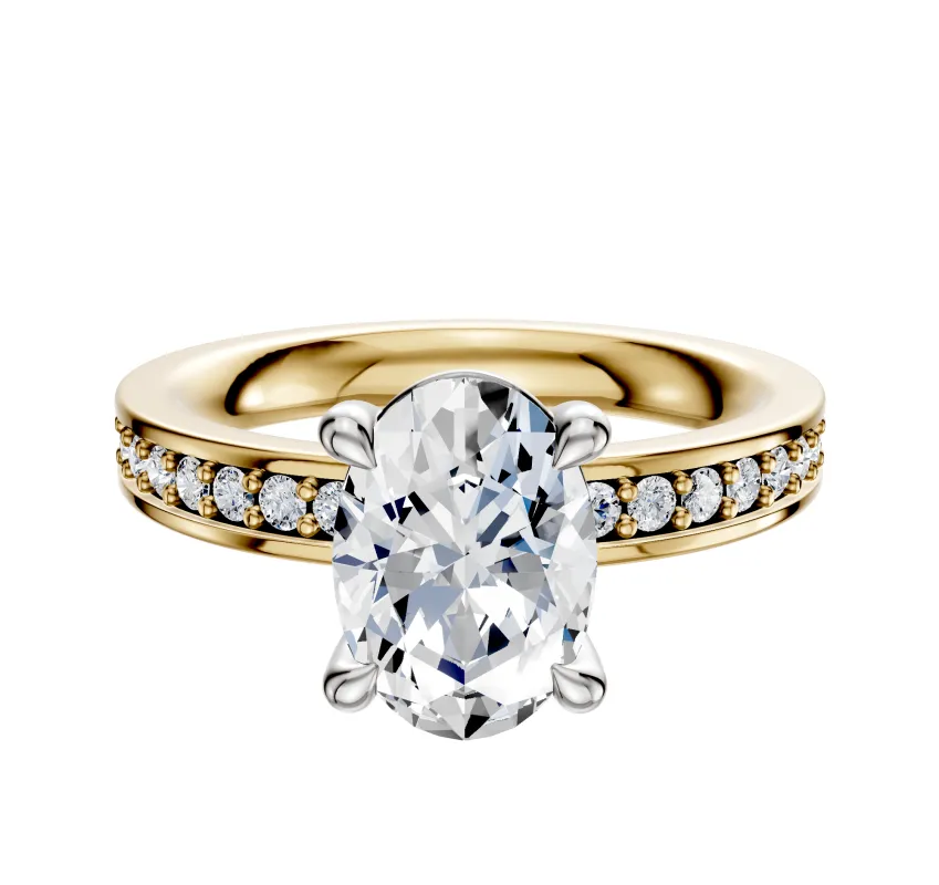 14K Two Tone 4 Prong Basket Classic Flat 1-Row-Pave 2.5mm Engagement Ring sold by Promise By Effy