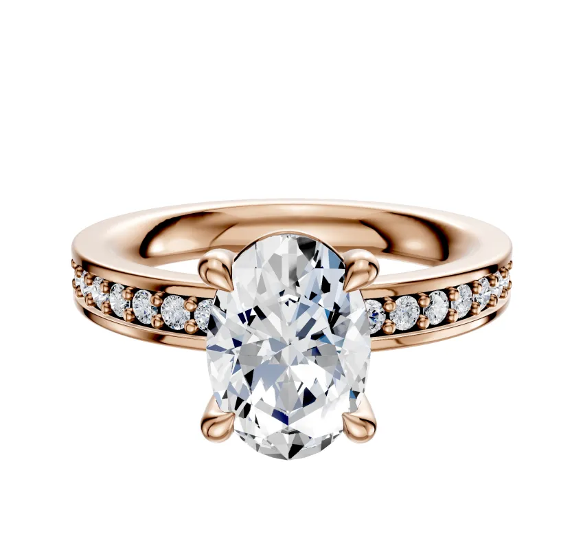 18K Rose Gold 4 Prong Basket Classic Flat 1-Row-Pave 2.5mm Engagement Ring sold by Promise By Effy