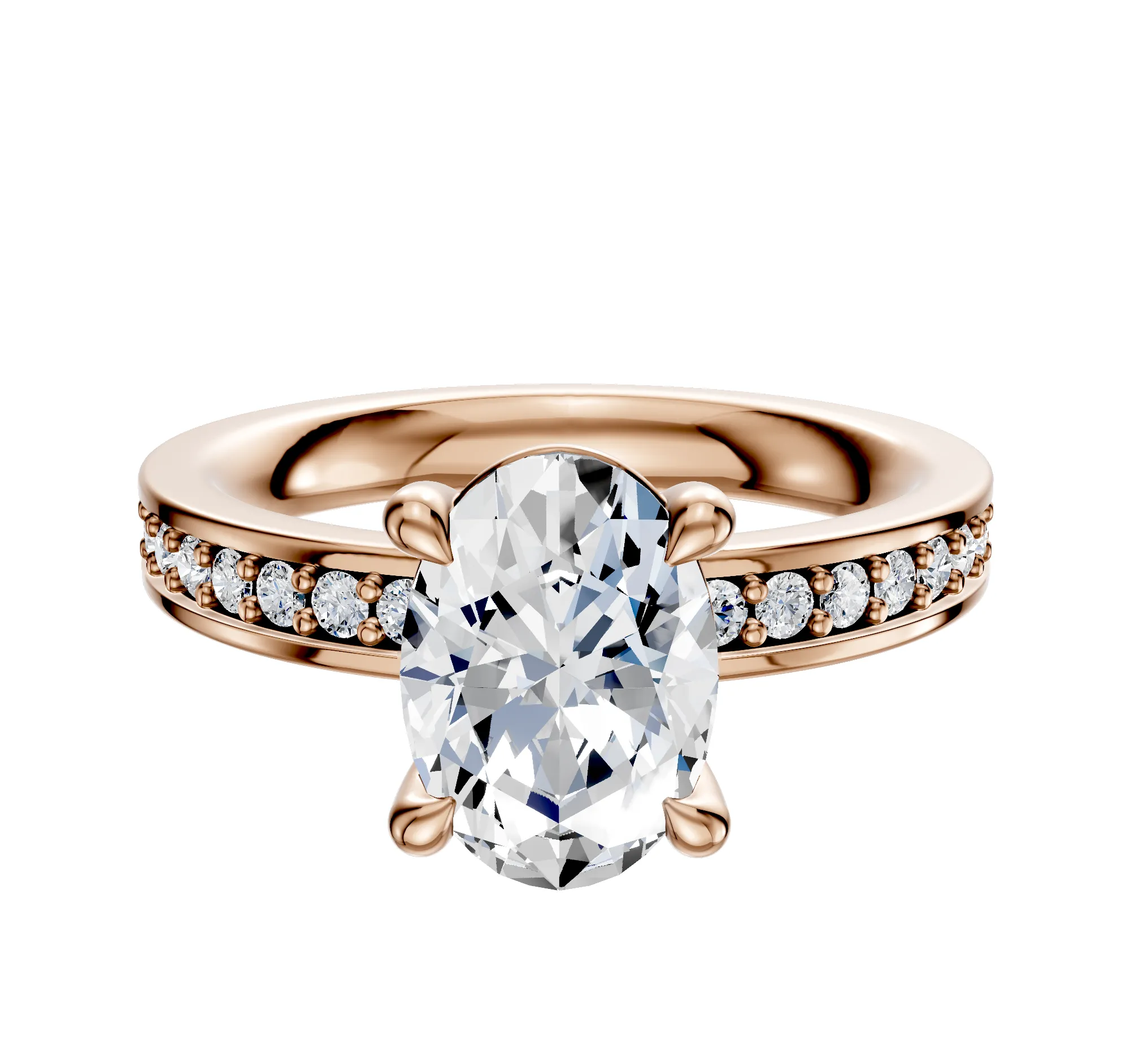 18K Rose Gold 4 Prong Basket Classic Flat 1-Row-Pave 2.5mm Engagement Ring sold by Promise By Effy