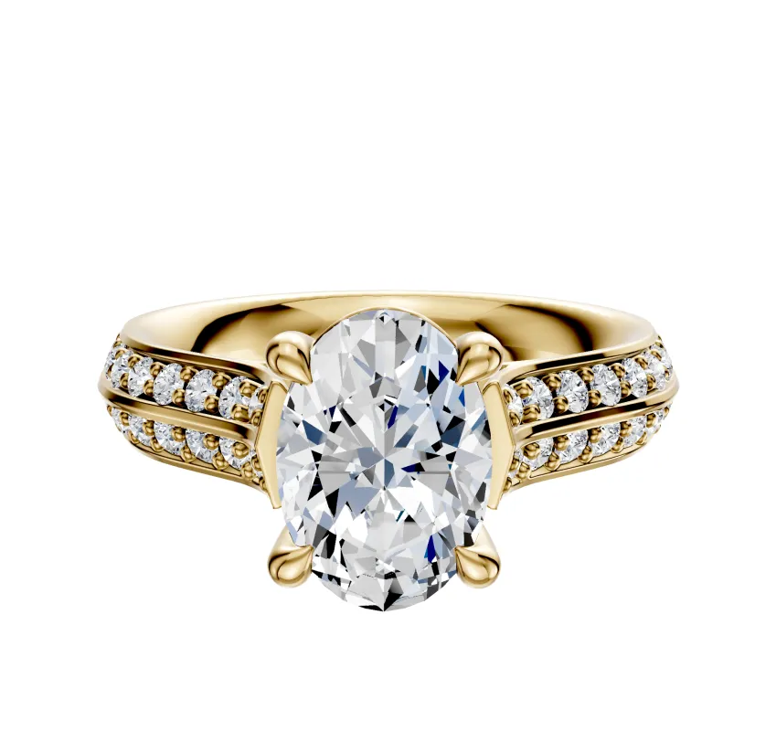14K Yellow Gold 4 Prong Basket Cathedral Knife Edge 1-Row-Pave 2.5mm Engagement Ring sold by Promise By Effy