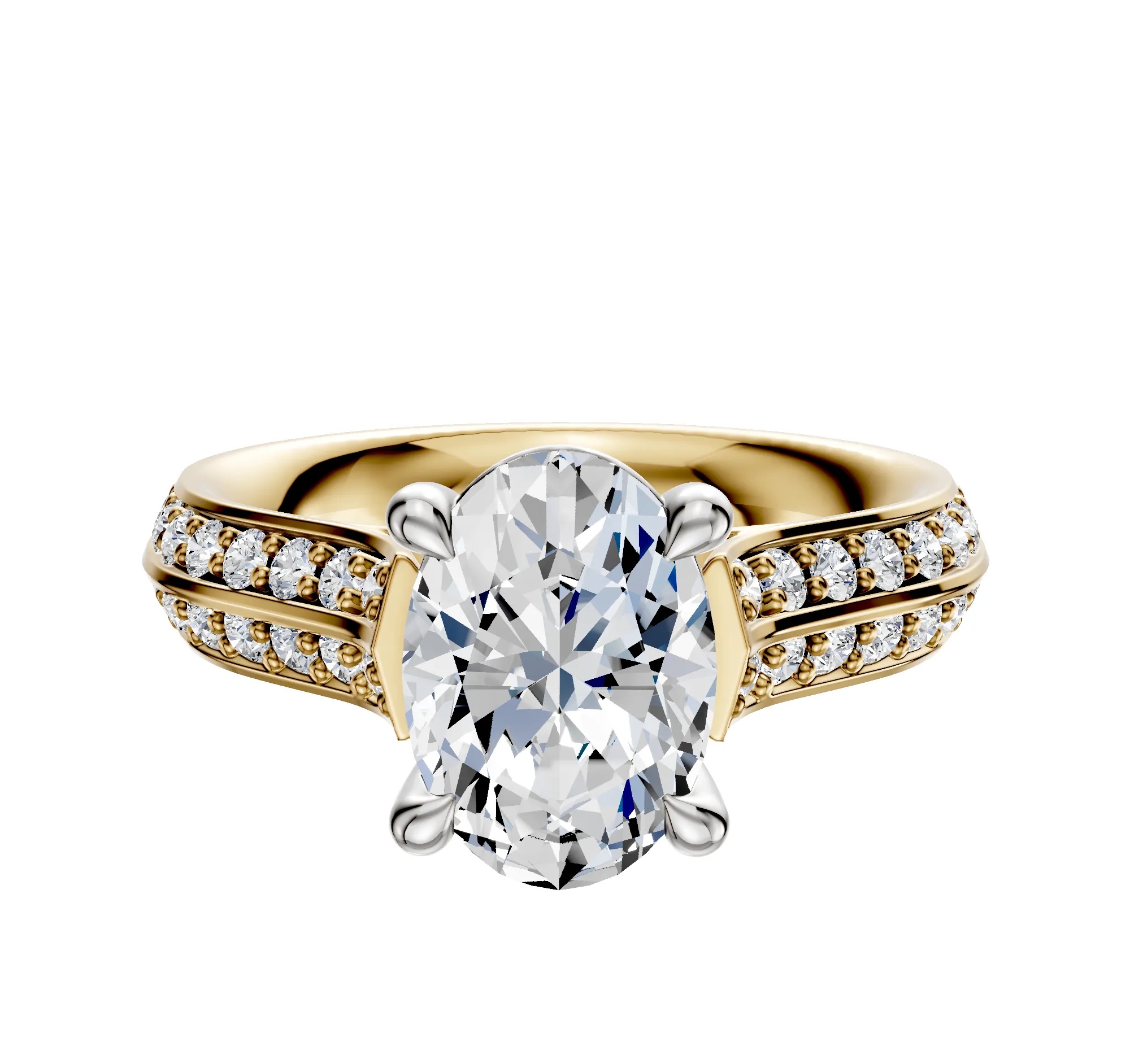 18K Two Tone 4 Prong Basket Cathedral Knife Edge 1-Row-Pave 2.5mm Engagement Ring sold by Promise By Effy