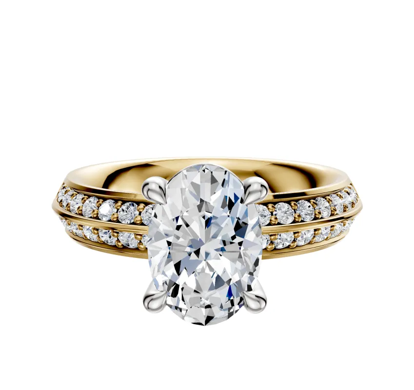 14K Two Tone 4 Prong Basket Classic Knife Edge 1-Row-Pave 2.5mm Engagement Ring sold by Promise By Effy