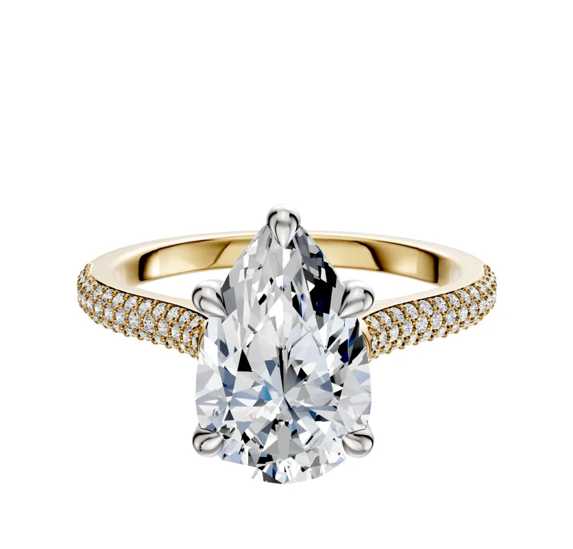 14K Two Tone 4 Prong Basket Cathedral Dome 3-Row-Pave 2.0mm Engagement Ring sold by Promise By Effy