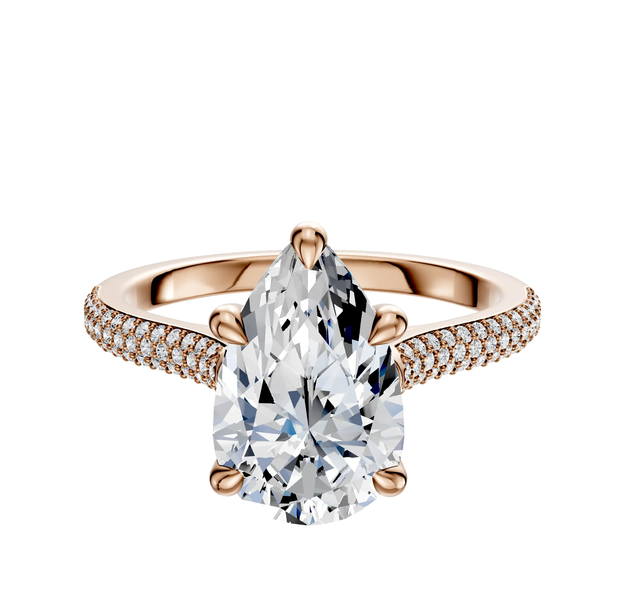 14K Rose Gold 4 Prong Basket Cathedral Dome 3-Row-Pave 2.0mm Engagement Ring sold by Promise By Effy