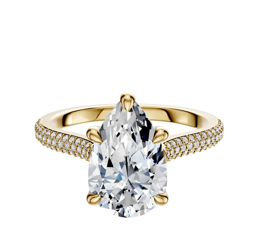 14K Yellow Gold 4 Prong Basket Cathedral Dome 3-Row-Pave 2.0mm Engagement Ring sold by Promise By Effy