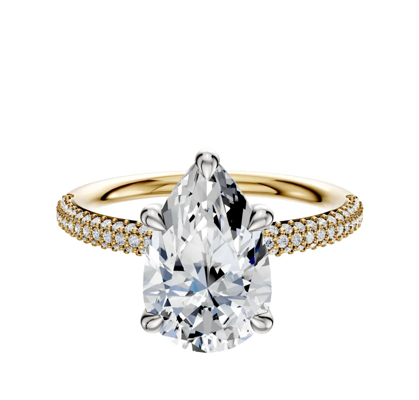 14K Two Tone 4 Prong Basket Classic Dome 3-Row-Pave 2.0mm Engagement Ring sold by Promise By Effy