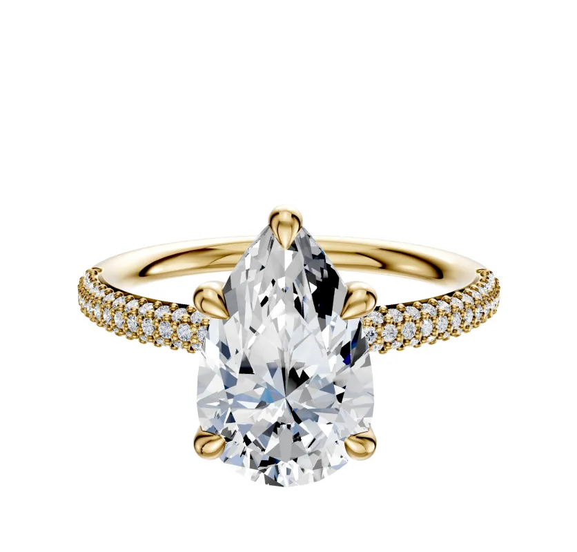 18K Yellow Gold 4 Prong Basket Classic Dome 3-Row-Pave 2.0mm Engagement Ring sold by Promise By Effy