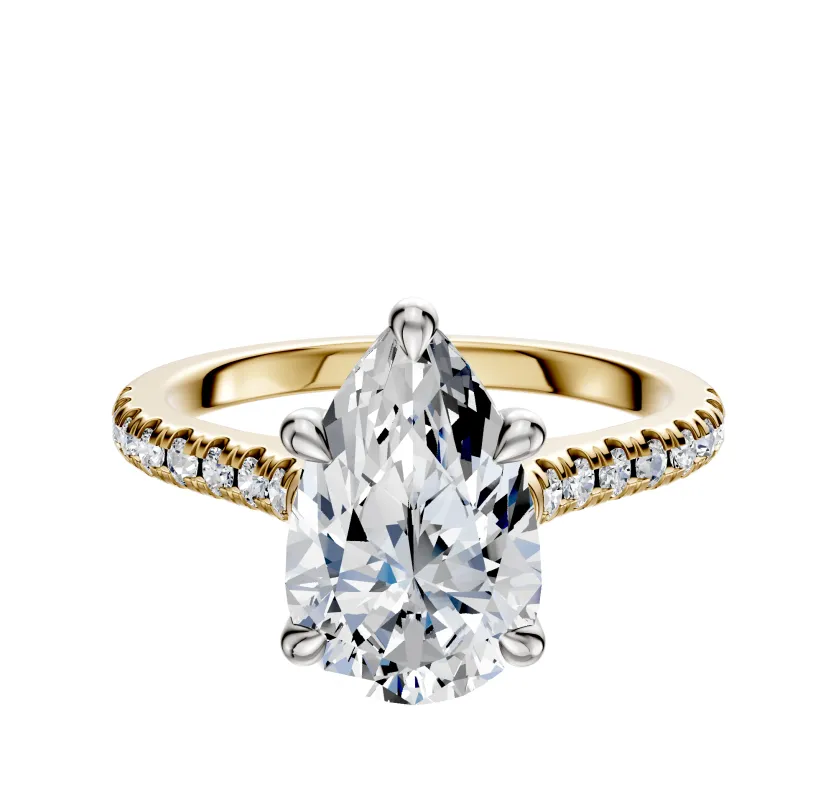 14K Two Tone 4 Prong Basket Cathedral Dome 1-Row-Pave 2.5mm Engagement Ring sold by Promise By Effy