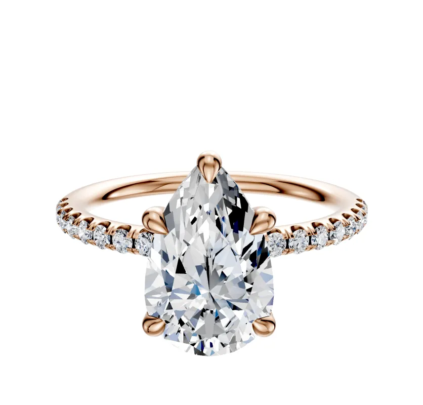 14K Rose Gold 4 Prong Basket Classic Dome 1-Row-Pave 2.5mm Engagement Ring sold by Promise By Effy