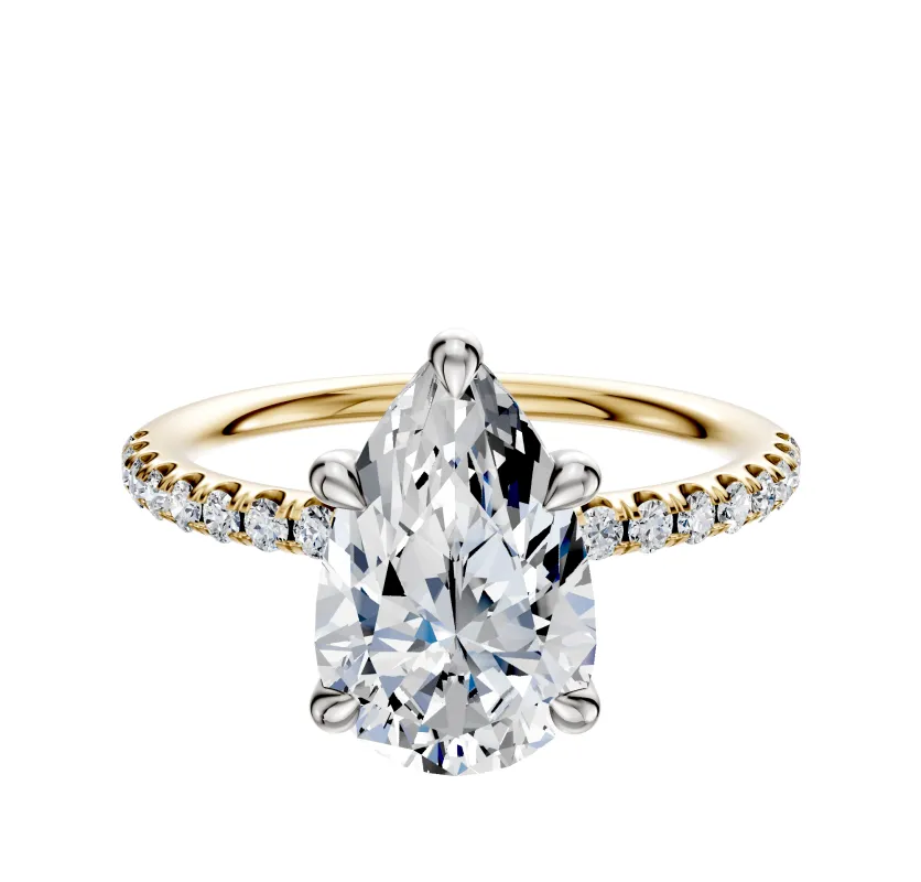 18K Two Tone 4 Prong Basket Classic Dome 1-Row-Pave 2.5mm Engagement Ring sold by Promise By Effy