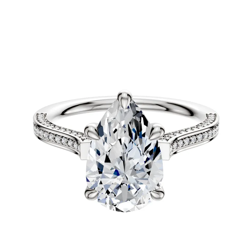 14K White Gold 4 Prong Basket Cathedral Flat 3-Row-Pave 2.0mm Engagement Ring sold by Promise By Effy