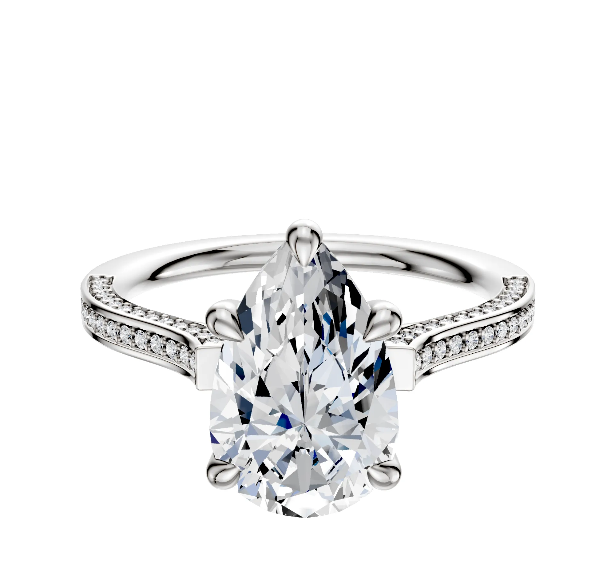 18K White Gold 4 Prong Basket Cathedral Flat 3-Row-Pave 2.0mm Engagement Ring sold by Promise By Effy