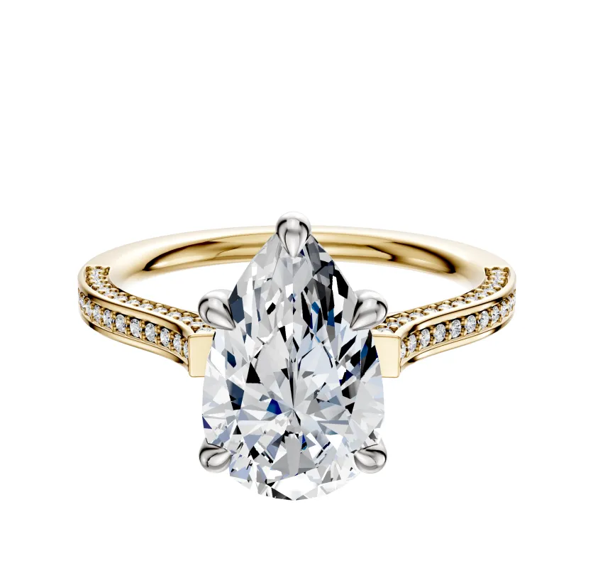 14K Two Tone 4 Prong Basket Cathedral Flat 3-Row-Pave 2.0mm Engagement Ring sold by Promise By Effy