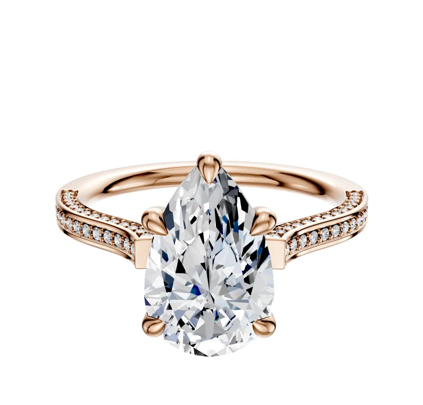 18K Rose Gold 4 Prong Basket Cathedral Flat 3-Row-Pave 2.0mm Engagement Ring sold by Promise By Effy