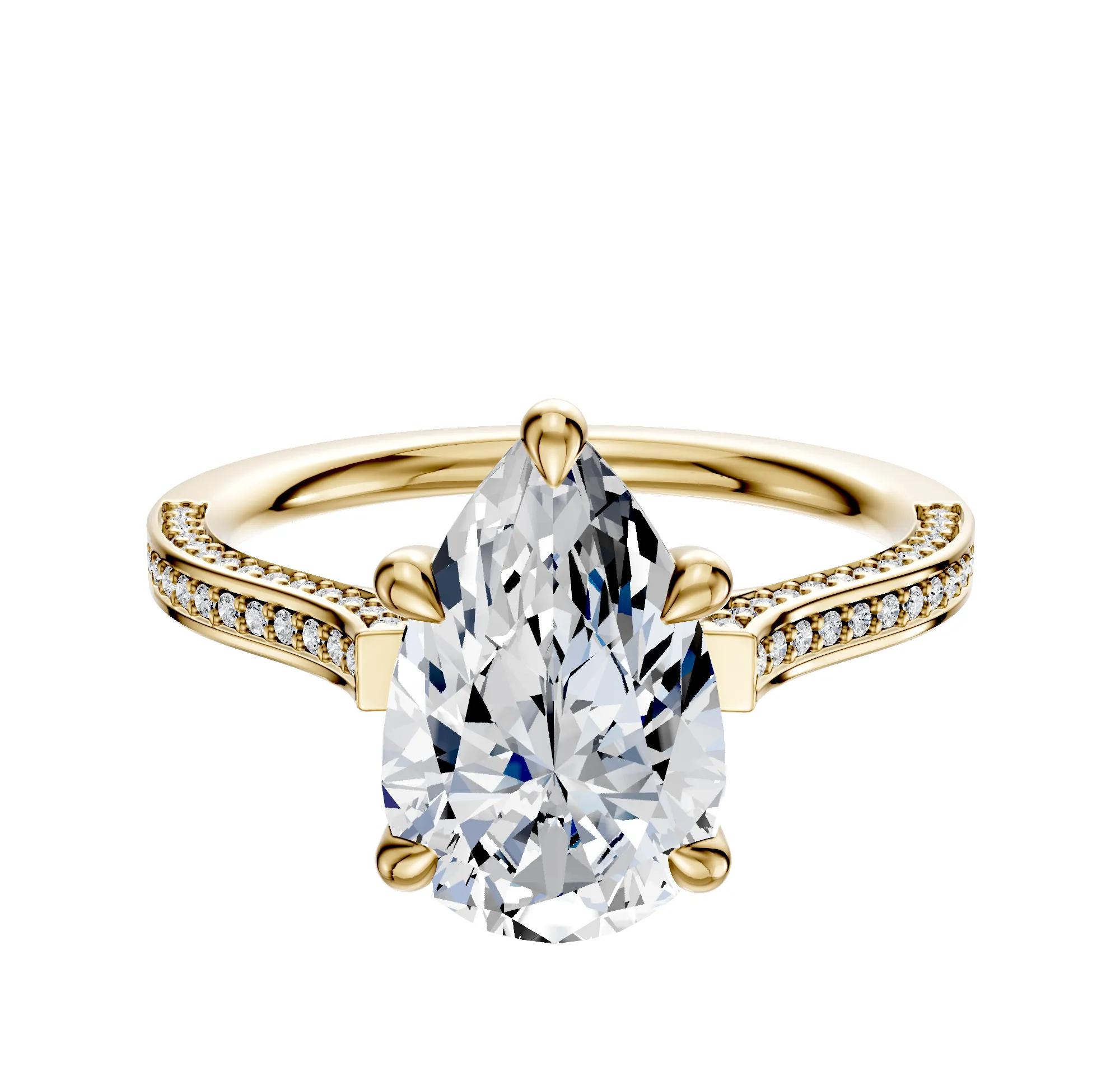 18K Yellow Gold 4 Prong Basket Cathedral Flat 3-Row-Pave 2.0mm Engagement Ring sold by Promise By Effy