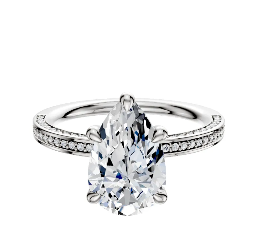 14K White Gold 4 Prong Basket Classic Flat 3-Row-Pave 2.0mm Engagement Ring made by Promise By Effy