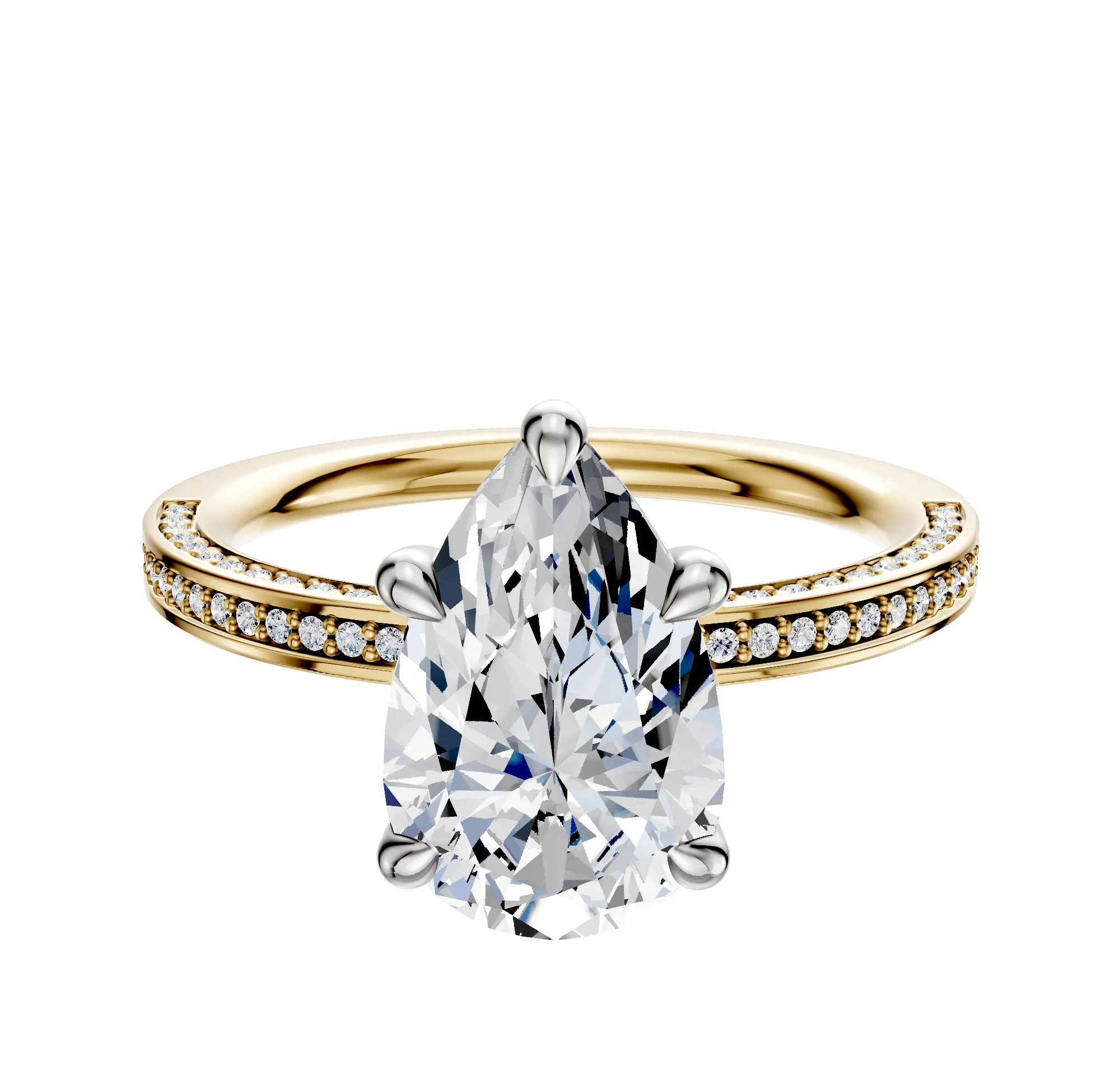 14K Two Tone 4 Prong Basket Classic Flat 3-Row-Pave 2.0mm Engagement Ring sold by Promise By Effy