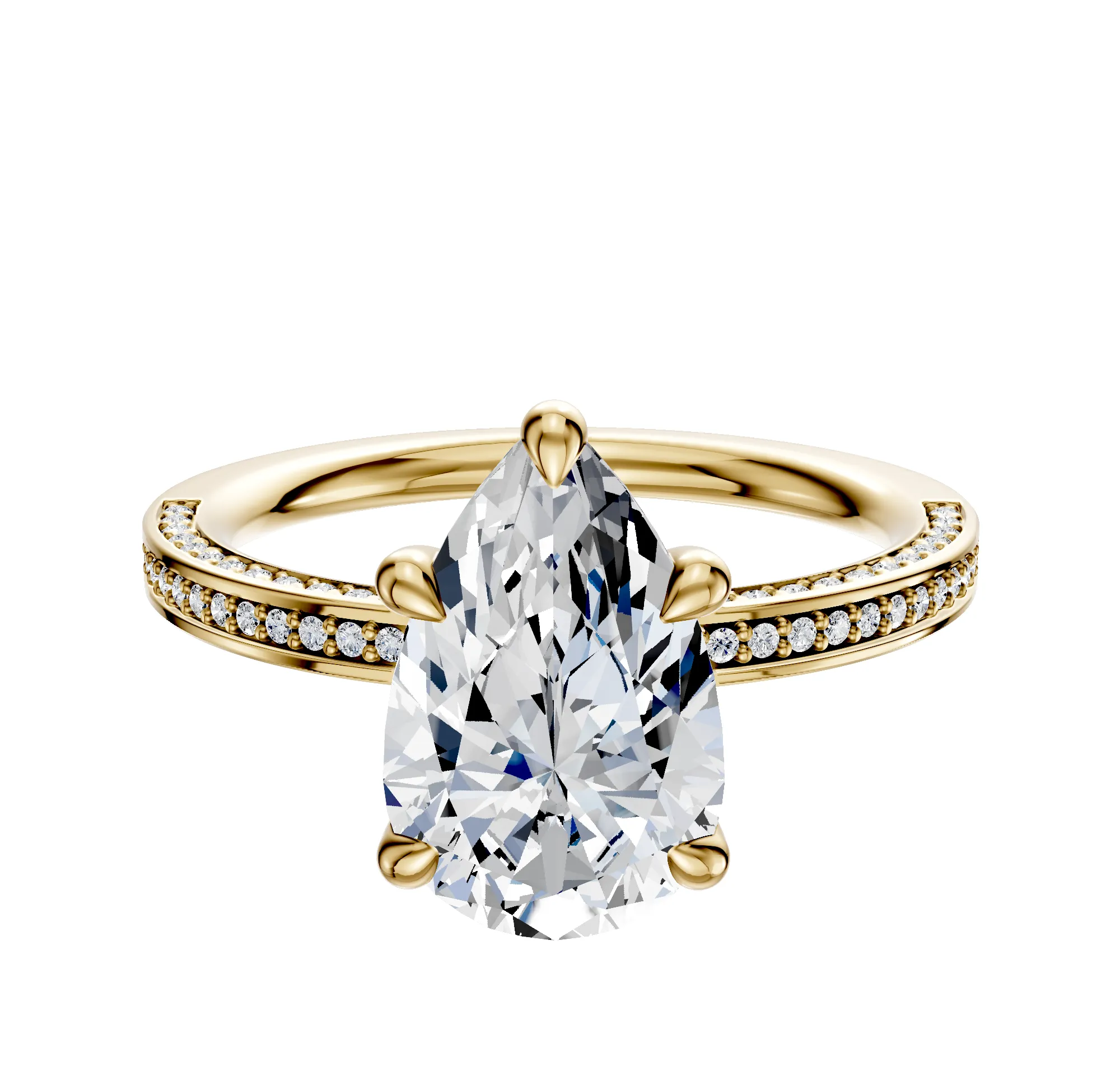 18K Yellow Gold 4 Prong Basket Classic Flat 3-Row-Pave 2.0mm Engagement Ring sold by Promise By Effy