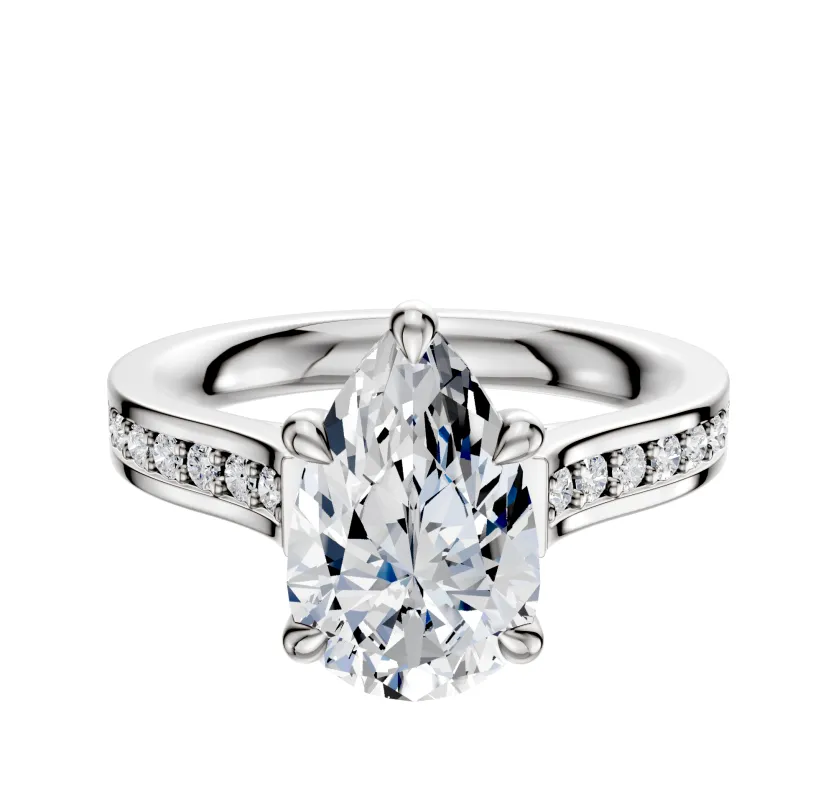 14K White Gold 4 Prong Basket Cathedral Flat 1-Row-Pave 2.5mm Engagement Ring sold by Promise By Effy