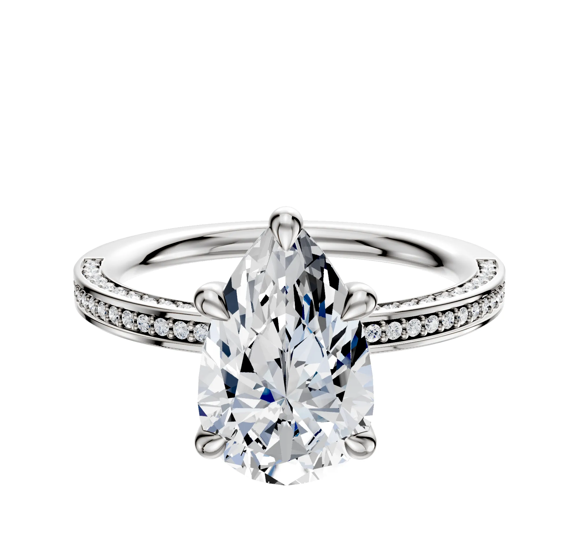 Platinum 4 Prong Basket Classic Flat 3-Row-Pave 2.0mm Engagement Ring sold by Promise By Effy