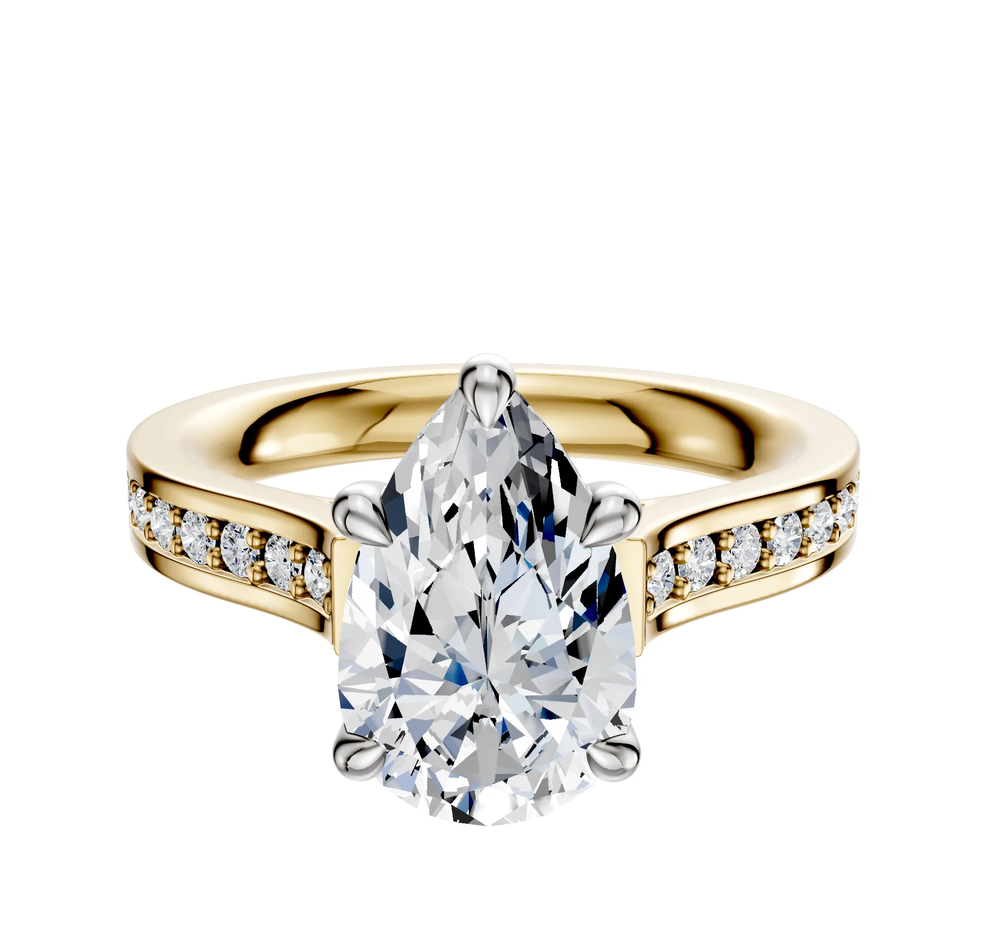 14K Two Tone 4 Prong Basket Cathedral Flat 1-Row-Pave 2.5mm Engagement Ring sold by Promise By Effy