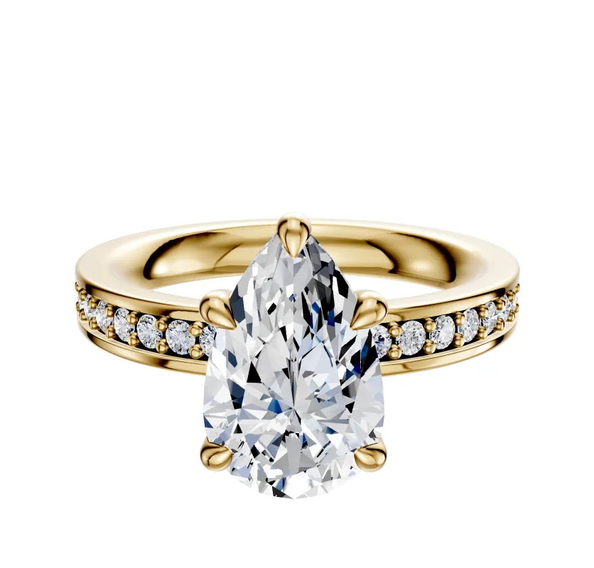 14K Yellow Gold 4 Prong Basket Classic Flat 1-Row-Pave 2.5mm Engagement Ring sold by Promise By Effy